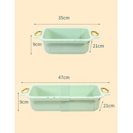 Extendable Over the Sink Colander Fruits and Vegetables Drain Basket Adjustable Strainer Sink Washing Basket for Kitchen (Green)