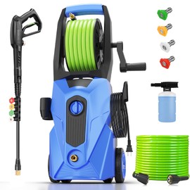 Pressure Cleaner 5000 PSI,2.8 GPM Power Cleaner with Foam Cannon,Portable Cleaner with 33ft Hose Reel,4 Nozzle Tips,and Soap Bottle for Cars/Home/Driveways/Patios/Decks/Fences(Blue)