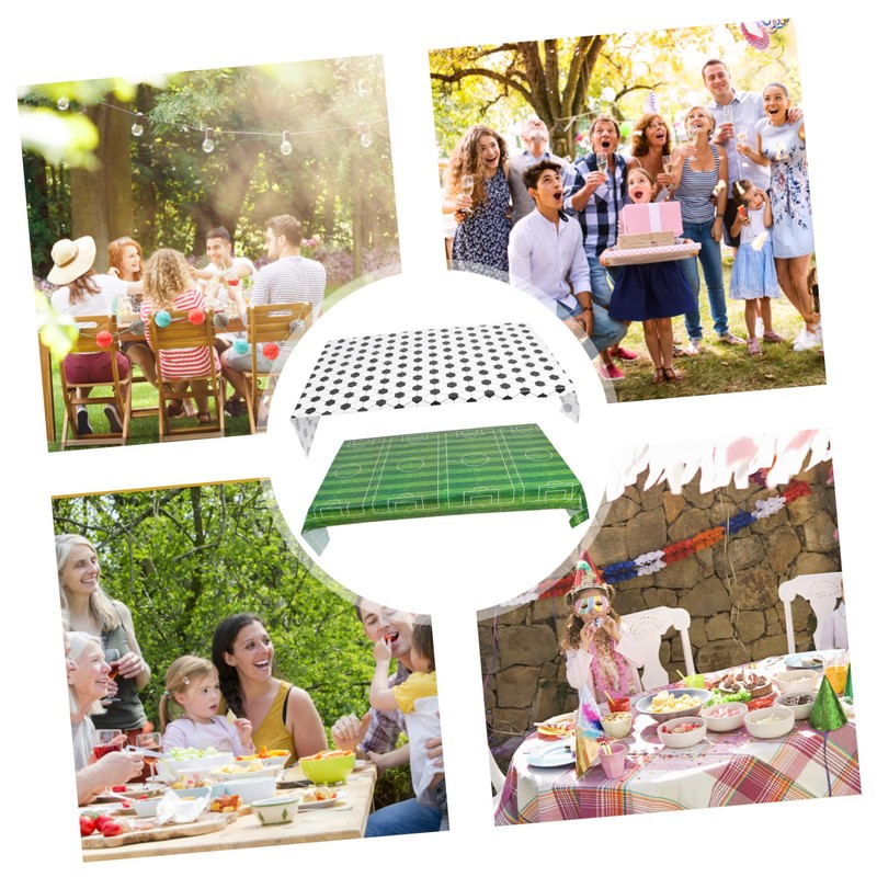 Hohopeti 2pcs Football Party Tablecloth Reusable Table Cover Grass Print