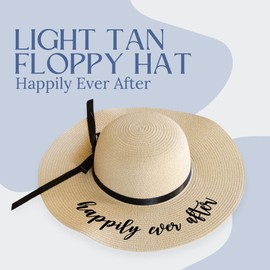 Pretty Robes Happily Ever After Bride Floppy Beach Sun Hat For Women - Wedding Stuff & Essentials - Ideal Beach Wedding & Engagement Gift, Bachelorette Party & Honeymoon Travel Gift for Newlywed
