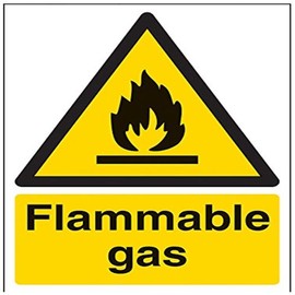 vsafety Schilder 69008 an-s "entzündliches Gas" Achtung Fire und schwer entflammbar Schild, selbstklebend, Hochformat, 150 mm x 200 mm x 200 mm, schwarz/gelb