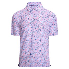 Alex Vando Mens Hawaiian Golf Shirt Moisture Wicking Digital Print Golf Shirts for Men,Pink Leaf,M