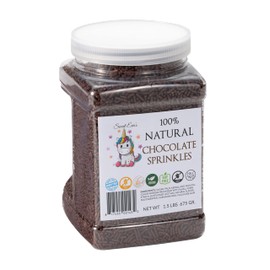 100% NATURAL CHOCOLATE SPRINKLES. Gluten Free. Dairy Free. Egg Free. Soy Free. Nuts Free. Vegan. HKC. Lactose Free. Bulk- 1.5 LBS. Resealable Container. Bulk Candy. Decorating Sprinkles. Baking.