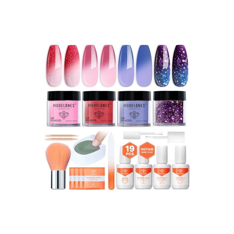 Color Changing Dip Powder Nail Kit Starter, 4 Colors Pink