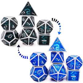 HAOMEJA Color Changing Temperature Metal Dragons DND dice Set D&D dice Set Role Playing Dice Apply to Dungeons and Dragons Black Transition Blue