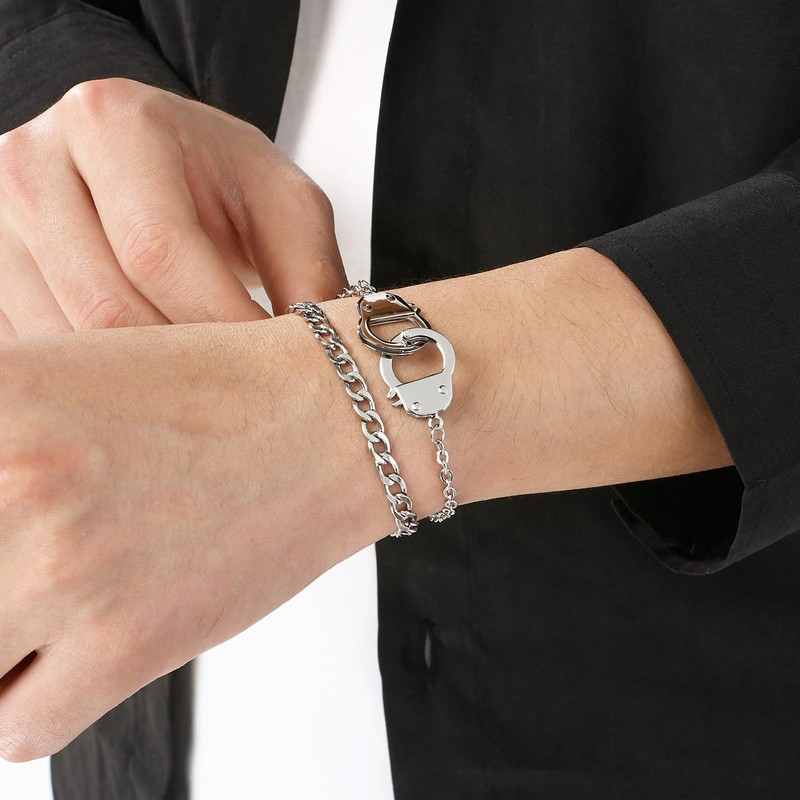 Azubpi Handcuff Bracelet Anklet, Stainless Steel Chain Waterproof Hypoallergenic Unisex