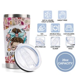 CWEGSJ Nail Tech Gift Nail Artist Technician Manicurist 20oz Stainless Steel Insulated Tumbler with Lid and Straw Cosmetologist Beauty Salon Gift (Tum-Nail Tech Girl)