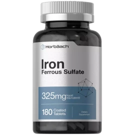 Horbäach Iron Ferrous Sulfate | 325mg | 180 Tablets | Vegetarian, Non-GMO | by Horbaach