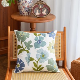 YIcabinet Pack of 2 Throw Pillow Covers,Flower Embroidery Pillow Case Soft Square Decorative Pillowcases for Home Sofa Couch 18x18 Inch