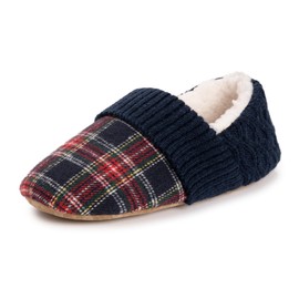 MUK LUKS Women's Flannel Plaid Slipper with Berber Heel, Dark Blue, X-Large