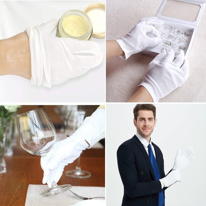 BWEISSTH White Cotton Gloves 28 Pcs(14 Pairs) Dry Hand Moisturizing