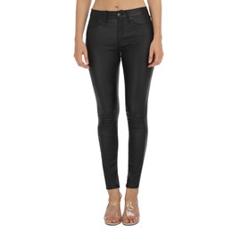 WAYRUNZ Junior Stretchy Jegging Faux Leather Pants Mid-Rise Skinny Jeans for Women (053-leather Black-8)