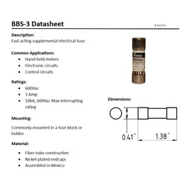 BBS-3 Fast Acting Fuse 3 Amp 600 Vac (2 Pack) QSU