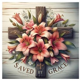 Kulvci Cross Flower Diamond Painting Kits for Adults, Diamond Art Kits for Beginners, 5D DIY Full Drill Gem Craft for Home Decor Gift 12x12inch