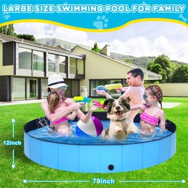 STUDESK Foldable Dog Pool - 79" x 12" Anti-Slip Portable Dog Swimming Pool, Hard Plastic Collapsible Kiddie Pool for Outdoor and Indoor for Pets Dogs Cats and Kids