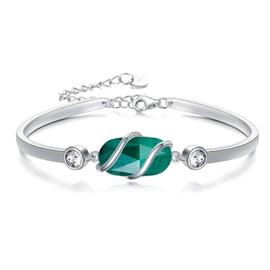 HPQQ Emerald Bangle Bracelet for Women 925 Sterling Silver Green Emerald May Birthstone Bracelet Bangle Jewelry Anniversary Birthday Valentines Day Mothers Day Gifts for Women Her Mom