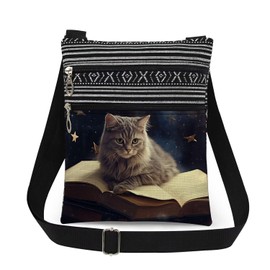 XiaoGalaee Celestial Scholar Adjustable Shoulder Strap Crossbody Bag Starry Cat Print Book Messenger Bag Reader Art Crossbody Purse Birthday Holiday Gift for Friend Cat Lover Literary Gift for Adult