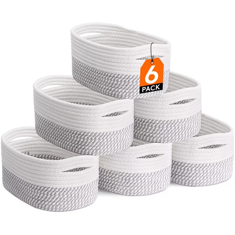 Lifewit 6 Pack Woven Baskets for Storage, Cotton Rope Baskets