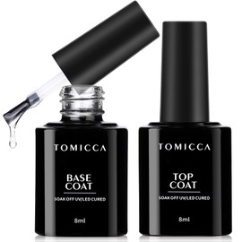 TOMICCA Gel Nail Top Coat, Base Coat, 0.3 fl oz (8 ml), Set of 2, Non-Wiping, No Wiping, Large Capacity, UV/LED Compatible