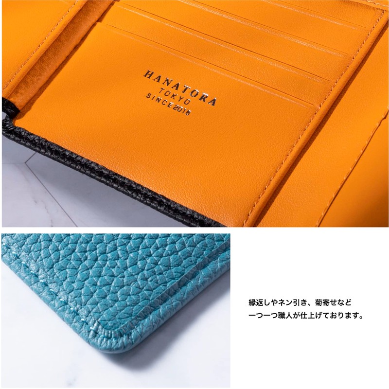 HANATORA PSA02 Genuine Leather Mini Wallet, Shrink Leather, Bifold, Trifold