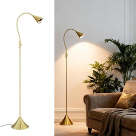 HomeFocus - LED Floor Lamp,Standing Lamp for Reading,Eye-Caring,Stepless Dimming,Floor Lamp for Living Room,Bedroom,LED 5W,Energy Efficient Super Bright (Metal,Gold)