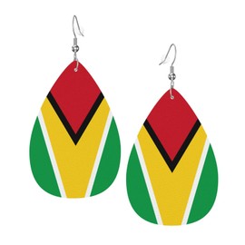 Guyana Flags Of Countries Faux Leather Earrings For Women Lightweight Teardrop Dangle Earrings Gift