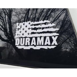 American Flag Duramax Decals 6.6L Diesel Truck Window Stickers Fits Silverado Sierra 2500 3500 Select Size/Color: (Gloss White, 5" Tall x 9" Wide)
