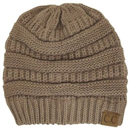 Thick Slouchy Knit Unisex Beanie Cap Hat,One Size,Taupe