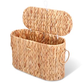 YBEATY Toilet Paper Storage Basket, Water Hyacinth Slim Toilet Paper Holder with Lid for 6 Regular Rolls Hand-Woven Wicker Rattan Home Decor Bathroom Accessories Organizer