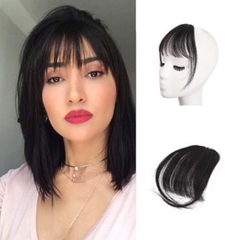 BARSDAR Clip in Fringe Human Hair 100% Real Hair Fringe Extensions Clip in French Bangs Fringe with Temples Clip on Fringe Bangs Real Hair Pieces for women Natural Color Washable/Dye-able 1B