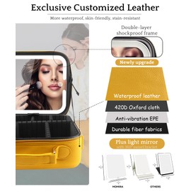 MOMIRA Travel Makeup Bag Cosmetic Bag with Lighted Mirror, Adjustable Brightness in 3 Color Scenarios/Detachable makeup mirror, All-round Upgrade, Waterproof, Gift for Women -Yellow