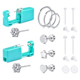 QSKISS Disposable Ear Piercing Kit Ear Piercing Gun with Studs Heart Star Shape Stainless Steel& Clear Earring Stud