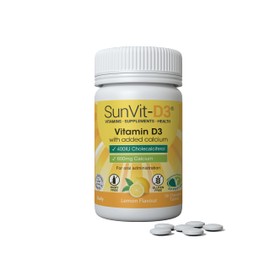 SunVit-D3 Vitamin D3 400IU with Added 600mg Calcium Lemon Tablets - Calcium and Vitamin D Tablets Support The Maintenance of Bone, Teeth, Muscle & Immune System - 56 Lemon Chewable Calcium Tablets