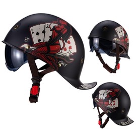 FVCNGP Motorcycle Retro Half Helmet DOT Approved Adult Men Women Vintage German Style Half Face Skull Cap Helmets for Scooter Moped Cruiser Chopper ATV Motorbike Baseball Cap with Visor Goggles