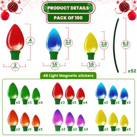KatchOn, Christmas Car Magnets Decorations Set - Pack of 100 | Magnetic Christmas Lights for Car | 48 Reflective Light Bulb Magnet Decorations | 52 Magnetic Wire for Car Magnet Christmas Decorations
