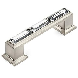 Cosmas 6598SN-C Satin Nickel with Clear Glass Cabinet Handle Pull - 3" Inch (76mm) Hole Centers