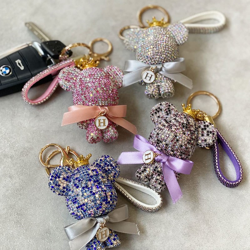DIVA Rose Women's Bag Charm Bear Stone Key Ring Cute