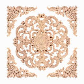 MUXSAM Wood Appliques Onlays Decorative,4PCS Wooden Caring Corner Decals and 1PCS Center Carving Decal,for Wall Cabinet Door Cupboard Dresser Wardrobe