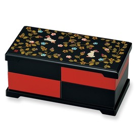 Yamanaka Lacquer M15707-9 Hanakoji Twin Hors D'oeuvres Black Vermilion