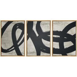 SIGNWIN Framed Canvas Print Wall Art Set Geometric Paint Stroke Spiral Rings Shapes Abstract Illustrations Modern Art Decorative Nordic Calm/Zen for Living Room, Bedroom, Office - 16"x24"x3 Natural