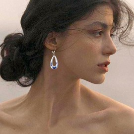 HAIXIAN Blue and white porcelain Enamel Flower Drop Earrings for Women,Porcelain Floral Statement Dangle Earrings,Platinum Plated Sterling Silver Hooks (Porcelain_C)