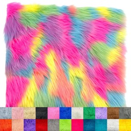 Ice Fabrics Faux Fur Fabric Squares - 10x10 Inches Pre-Cut Craft Fur - Shaggy Mohair Fabric for Costumes, Apparel, Rugs, Pillows, Decorations and More - Pastel Rainbow - 10"x10"
