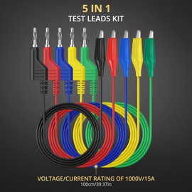 AMTOVL Test Leads Crocodile Clips Cable Set 5 Colours Stackable Banana Plug with Protective Sleeve 5A 100 cm Crocodile Clip Test Lead