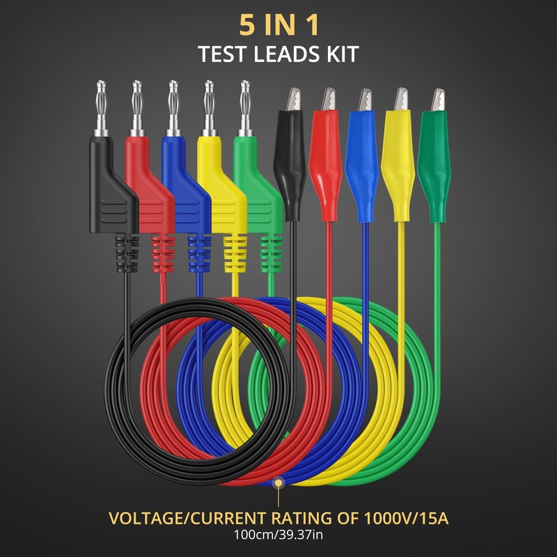 AMTOVL Test Leads Crocodile Clips Cable Set 5 Colours Stackable