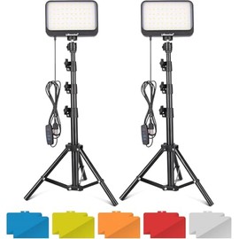 UBeesize Kit de luz de Video LED, 2 Piezas de iluminación de fotografía portátil Continua Regulable con Soporte de trípode Ajustable y 5 filtros de Color para Tomas de Mesa/ángulo bajo