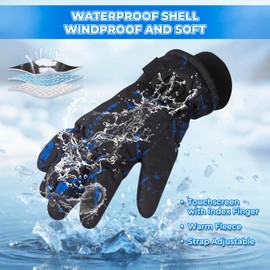 Nattork Youth Ski Ice Skating Gloves, Waterproof Winter Snowboard Gloves Warm Touchscreen for Big Kids Boys Girls Women Unisex Skiing Cycling