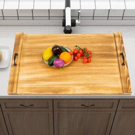 Wooden Stove Top Covers, 29.5 x 22 Inch Noodle Board Stove Cover with Handles for Electric Stove and Gas Burners, Kitchen Sink Cover and Serving Tray (Brown)