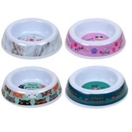 ACHED Printed Melamine Cat and Puppies Food Bowls, 5x1.25 in - Pet Feeding Dish for Cats, Kittens, Puppies, and Small Dogs - Set of 4