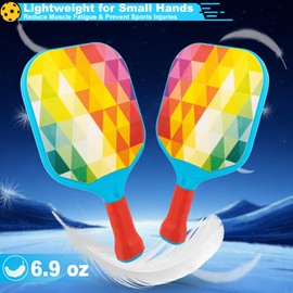 Foayex Kids Pickleball Paddles Set of 2, Lightweight Child-Size Rackets with Comfort Grip, Outdoor Toys for Yard Beach Pool Game, Birthday Gift for Toddler Boy Girl Ages 4 5 6 7 8 Year Old - Colorful
