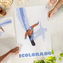 Lantern Press 1000 Piece Jigsaw Puzzle, Stylized Snowboarder, Colorado